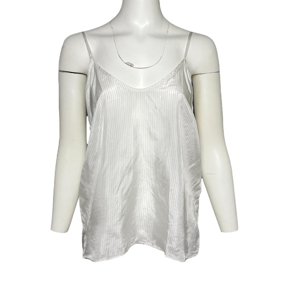 Raquel Allegra Cami Tank Top Scoop Neck Satiny Dirty White Pinstripe Size Small